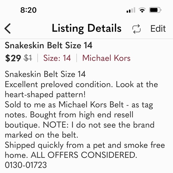 Snakeskin Belt Size 14 - Picture 2 of 8